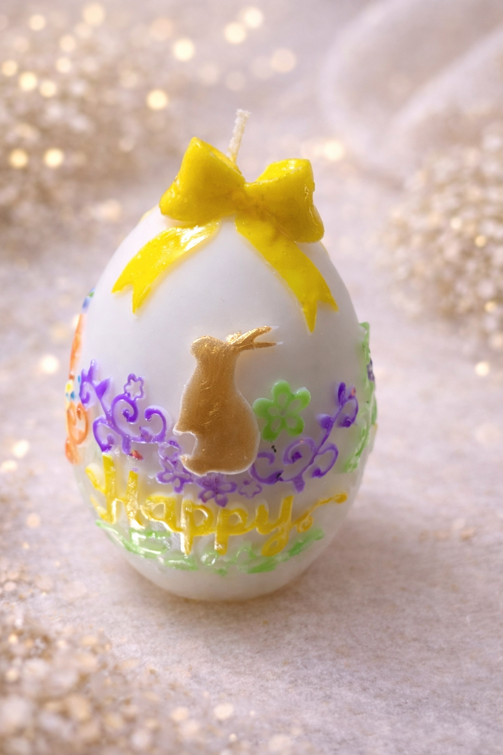 🥚 Świeca sojowa Pisanka z kokardą – ręcznie robiona świeca wielkanocna